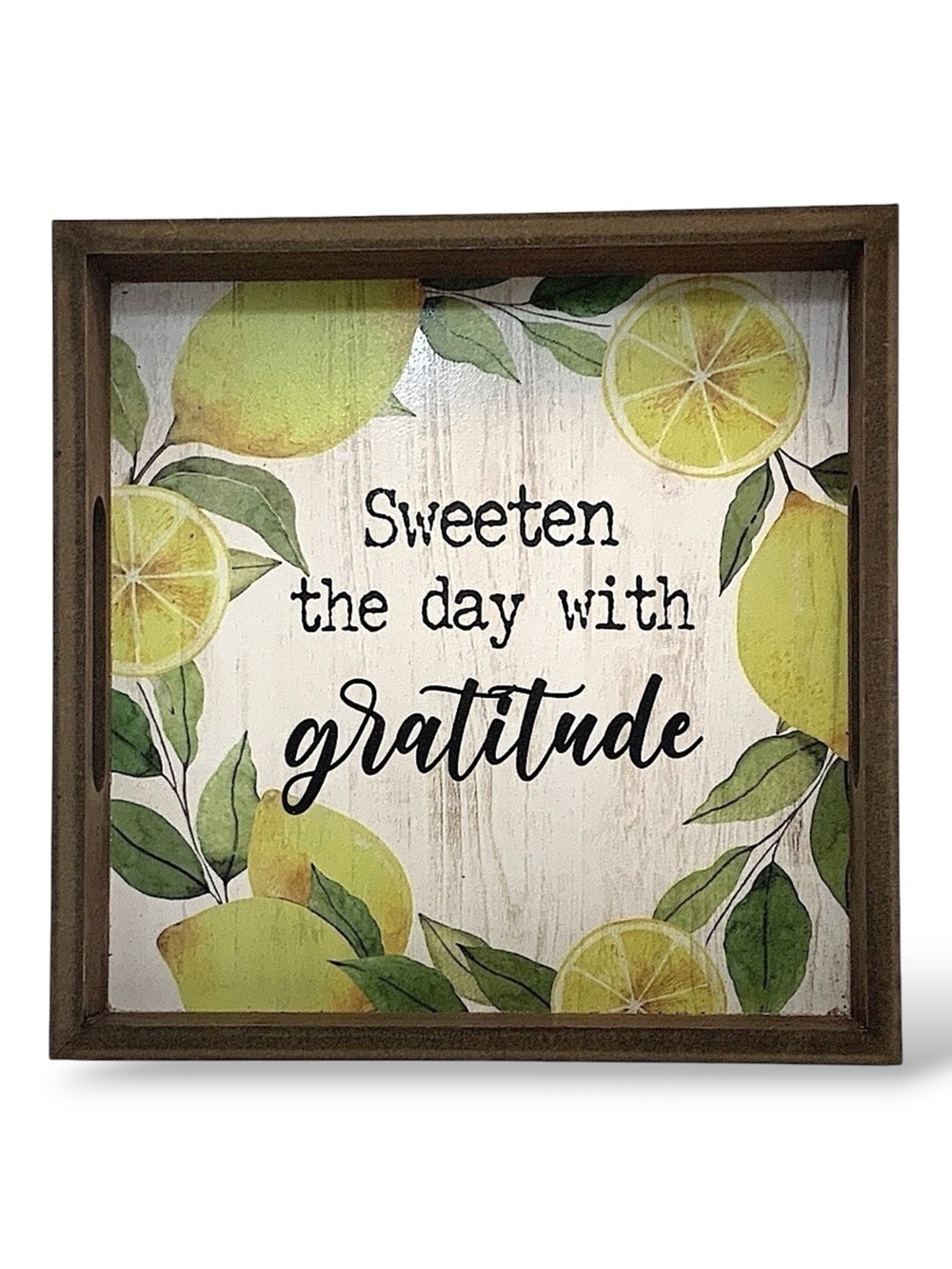 Square Wood Tray Lemons Sweeten the Day With Gratitude Multi Purpose Decorative